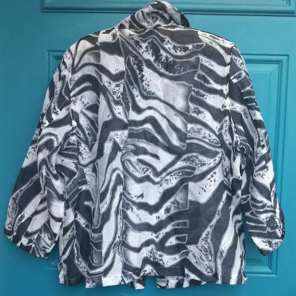 Sheer Top Animal Print 3/4 Length Sleeves Zebra Shirt Women Bohemian Blouse L